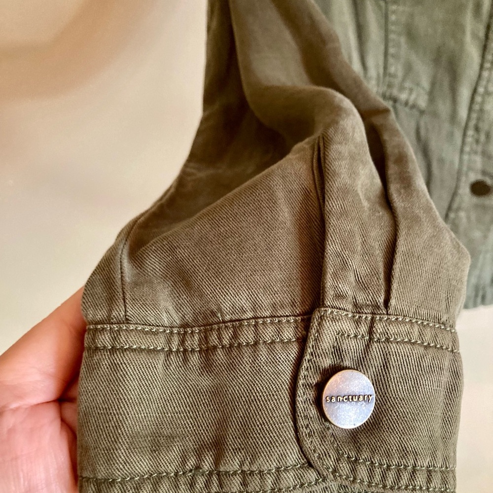 Sanctuary Army Style Utility Jacket Snap Front Pockets Olive Green Size S or M - Picture 10 of 14